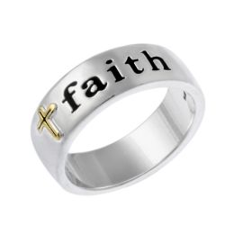 Sterling Silver & Gold Overlay Inspirational 'Faith' & Cross Ring