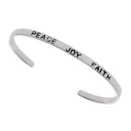 Sterling Silver 'Peace, Joy, Faith' Inspirational Cuff BangleSterling Silver 'Peace, Joy, Faith' Inspirational Cuff Bangle