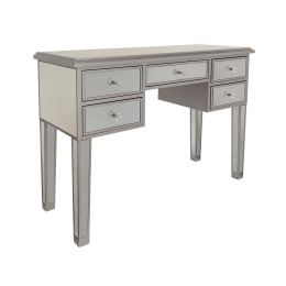 5 Drawer Wooden Console Table with Mirror Inserts, Silver and Gray