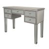 5 Drawer Wooden Console Table with Mirror Inserts, Silver and Gray