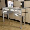 5 Drawer Wooden Console Table with Mirror Inserts, Silver and Gray