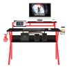 PVC Coated Ergonomic Metal Frame Gaming Desk, Black and Red