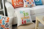 Simple Living Room Sofa Seat Cushion Pillow, Multicolor Words