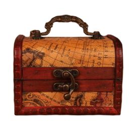 Vintage Style Wood Treasure Chest Secret Box Case Storage Accessory, Map