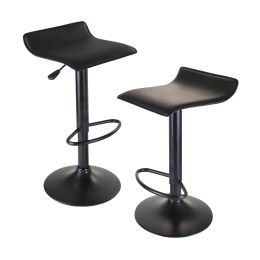 Obsidian Set of 2 Adjustable Swivel Air Lift Stool, Backless, Black PVC Seat, Black Metal Post and Base