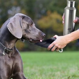 Plastic Fin Cap Pet Travel Water Bottle in Stainless Steel, Large, Silver and Black-Set of 4