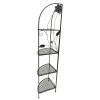 Four Shelf Black Metal Foldable Corner Rack with Flower Accents