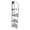 Four Shelf Black Metal Foldable Corner Rack with Flower Accents