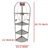 Four Shelf Black Metal Foldable Corner Rack with Flower Accents