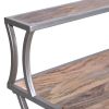 Designer Metal Framed Study Table with Open Mango Wood Shelves, Brown and Gray