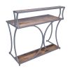 Designer Metal Framed Study Table with Open Mango Wood Shelves, Brown and Gray