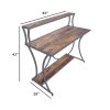 Designer Metal Framed Study Table with Open Mango Wood Shelves, Brown and Gray