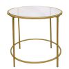 Contemporary Style Round Metal Framed End Table with Glass Top, Gold and Clear