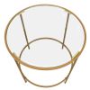 Contemporary Style Round Metal Framed End Table with Glass Top, Gold and Clear