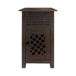 Single Drawer Wooden Side Accent Table with Door Cabinet, Rustic Brown