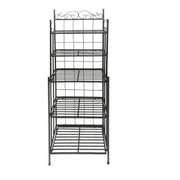 5 Tier Storage Metal Bakers Rack with Scrollwork Top, Gunmetal Gray